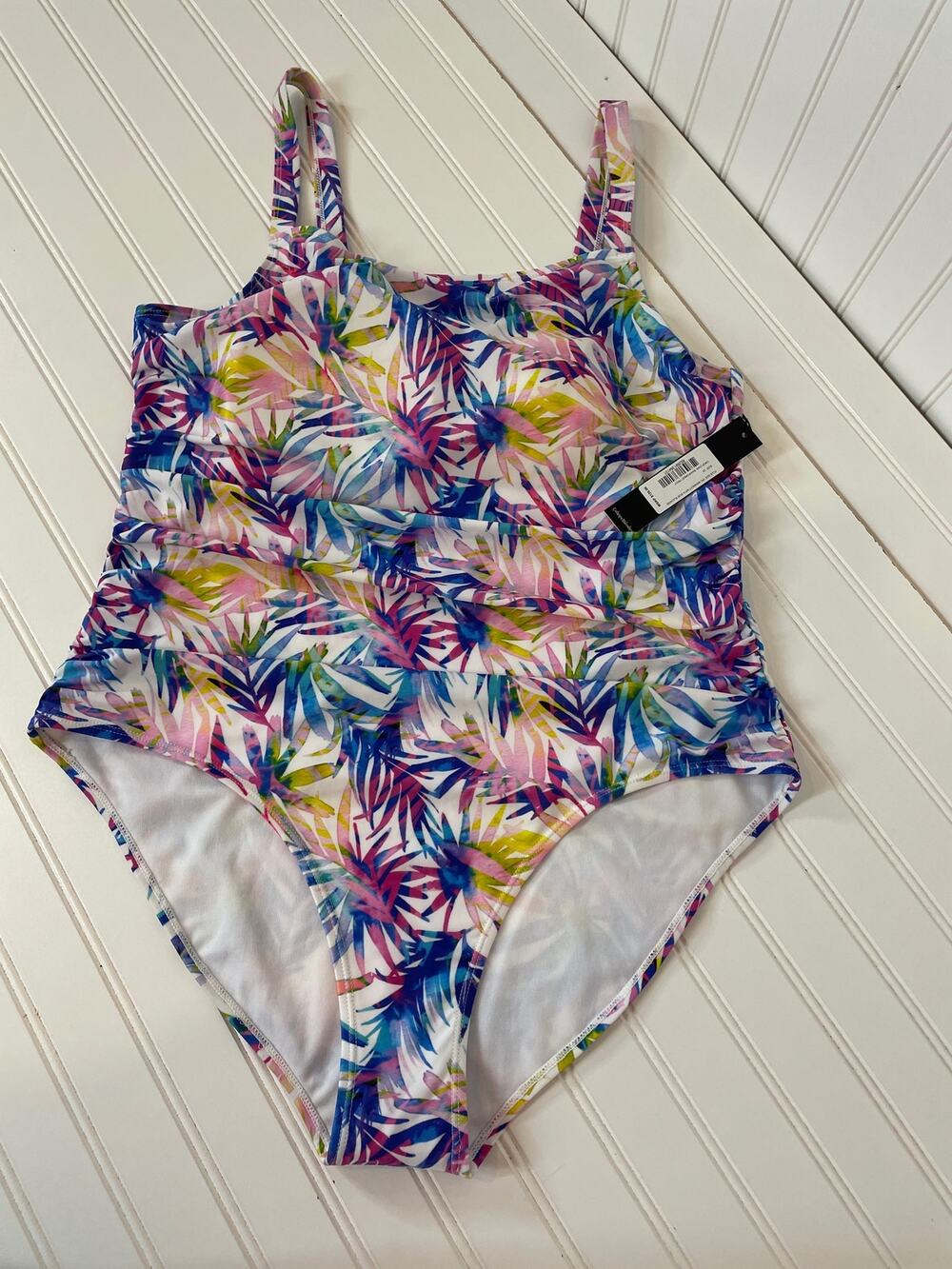 NWT CATHERINE MALANDRINO Womens Leaves Ruched 1-PC Swimsuit Plus Size 2X
